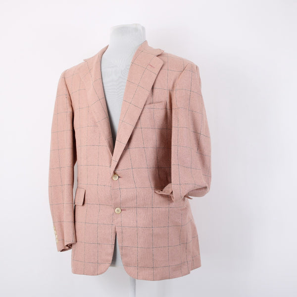 Polo Ralph Lauren Sz 41R Pink Green Windowpane Raw Silk Lined 2 Button Jacket