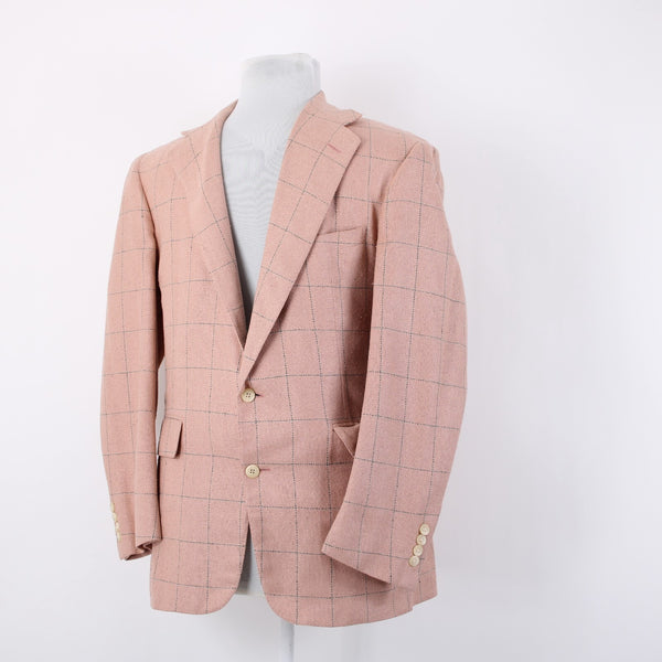 Polo Ralph Lauren Sz 41R Pink Green Windowpane Raw Silk Lined 2 Button Jacket
