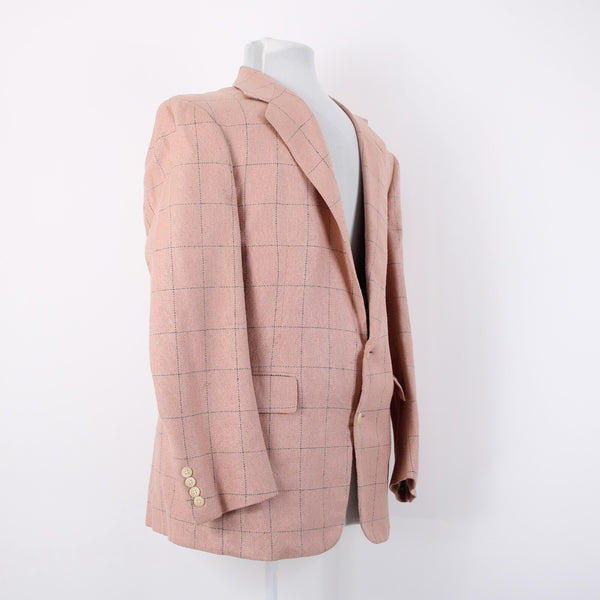 Polo Ralph Lauren Sz 41R Pink Green Windowpane Raw Silk Lined 2 Button Jacket