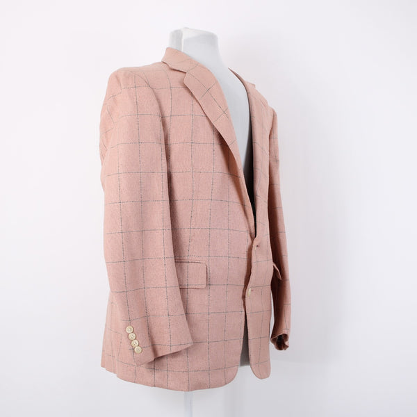Polo Ralph Lauren Sz 41R Pink Green Windowpane Raw Silk Lined 2 Button Jacket