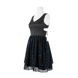Eric + Lani NEW $59 Sz S Black Blue Polka Dot Lined Sleeveless V Neck Poly Dress