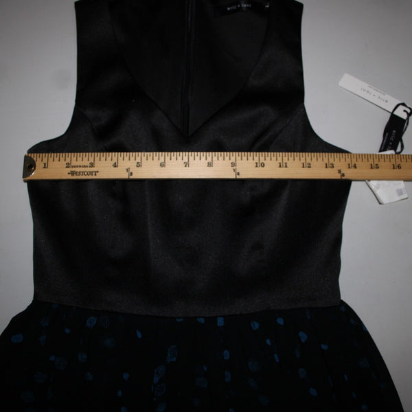 Eric + Lani NEW $59 Sz S Black Blue Polka Dot Lined Sleeveless V Neck Poly Dress