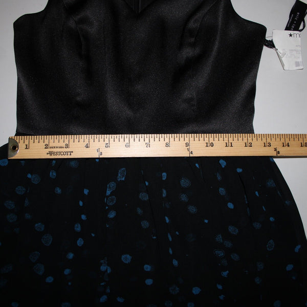 Eric + Lani NEW $59 Sz S Black Blue Polka Dot Lined Sleeveless V Neck Poly Dress