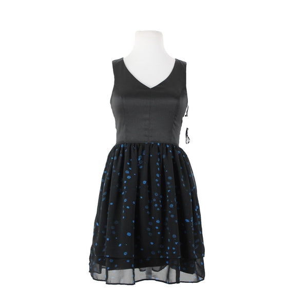 Eric + Lani NEW $59 Sz S Black Blue Polka Dot Lined Sleeveless V Neck Poly Dress