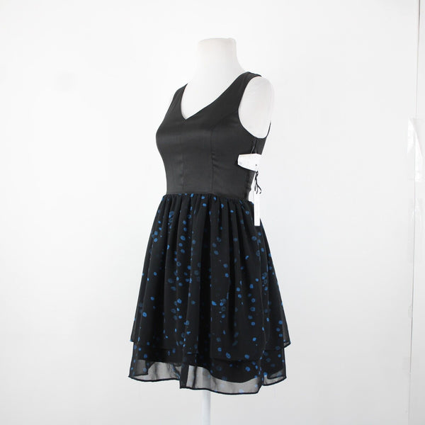 Eric + Lani NEW $59 Sz S Black Blue Polka Dot Lined Sleeveless V Neck Poly Dress