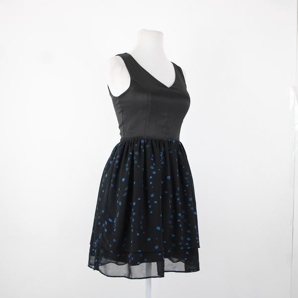 Eric + Lani NEW $59 Sz S Black Blue Polka Dot Lined Sleeveless V Neck Poly Dress