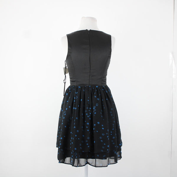 Eric + Lani NEW $59 Sz S Black Blue Polka Dot Lined Sleeveless V Neck Poly Dress