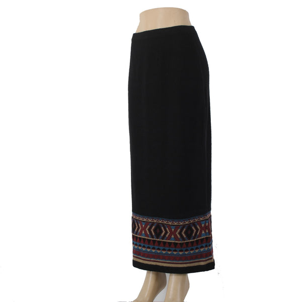 Double D Ranch Skirt Sz M Black Multi Colored Elastic Waist 100% Linen Skirt