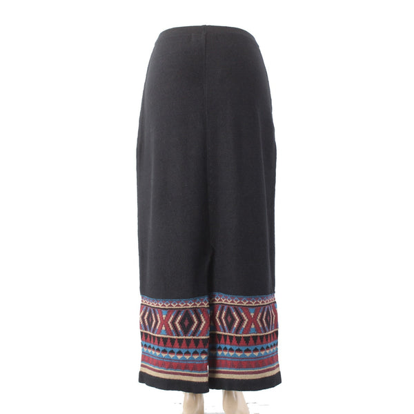 Double D Ranch Skirt Sz M Black Multi Colored Elastic Waist 100% Linen Skirt