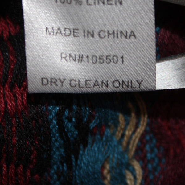 Double D Ranch Skirt Sz M Black Multi Colored Elastic Waist 100% Linen Skirt
