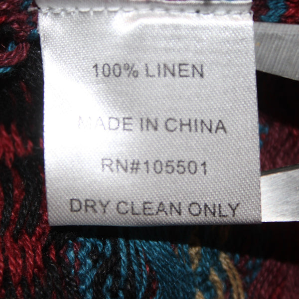 Double D Ranch Skirt Sz M Black Multi Colored Elastic Waist 100% Linen Skirt