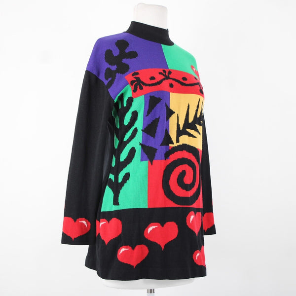 St John Sportswear Sz S Black Purple Green Multi Santana Knit AS IS Sweater