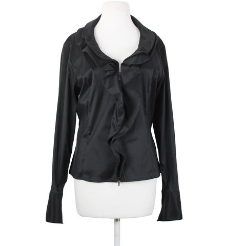 Samuel Dong Sz XL Black Collared Zip Ruffle Unlined Poly Nylon Spandex Jacket
