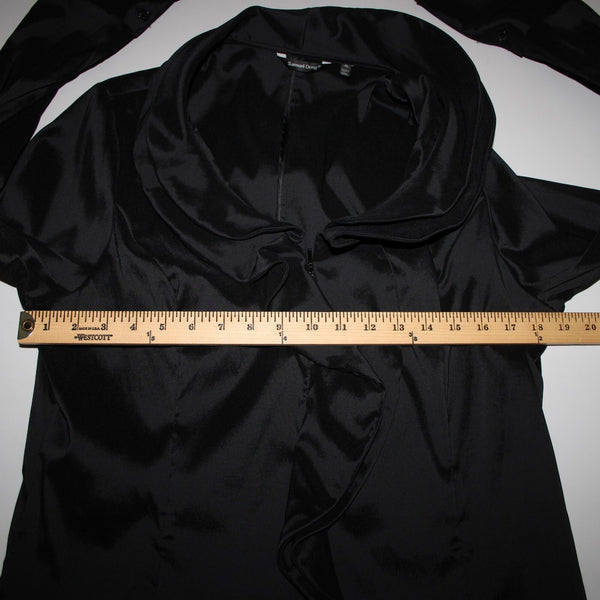Samuel Dong Sz XL Black Collared Zip Ruffle Unlined Poly Nylon Spandex Jacket