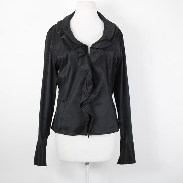 Samuel Dong Sz XL Black Collared Zip Ruffle Unlined Poly Nylon Spandex Jacket
