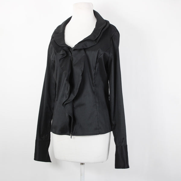 Samuel Dong Sz XL Black Collared Zip Ruffle Unlined Poly Nylon Spandex Jacket