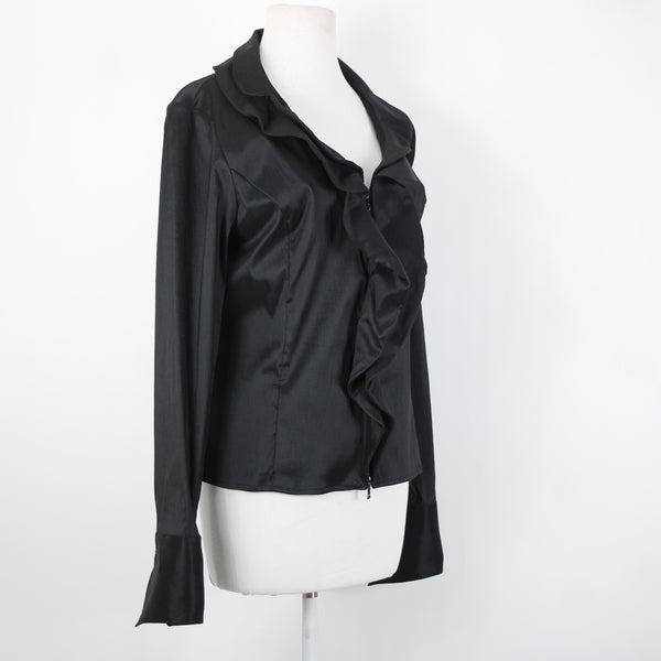 Samuel Dong Sz XL Black Collared Zip Ruffle Unlined Poly Nylon Spandex Jacket