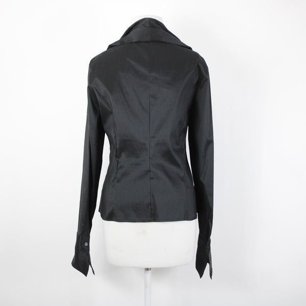 Samuel Dong Sz XL Black Collared Zip Ruffle Unlined Poly Nylon Spandex Jacket