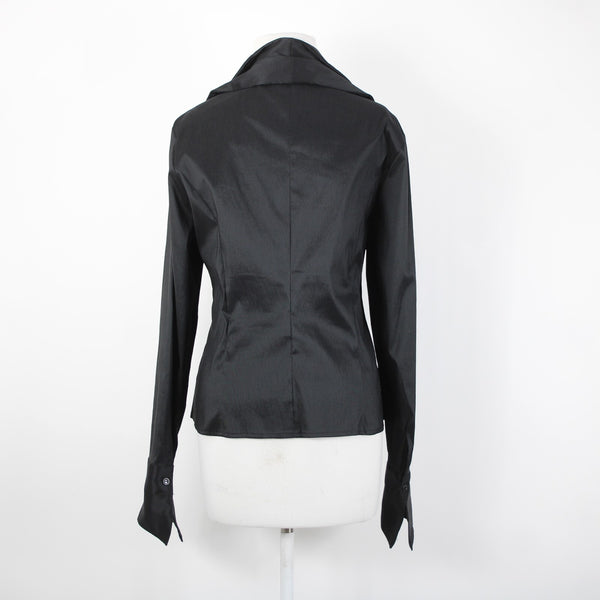 Samuel Dong Sz XL Black Collared Zip Ruffle Unlined Poly Nylon Spandex Jacket