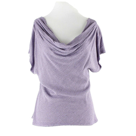 Nomad NEW Sz 46 Lavender Black Striped Draped Front Cotton Blend Top