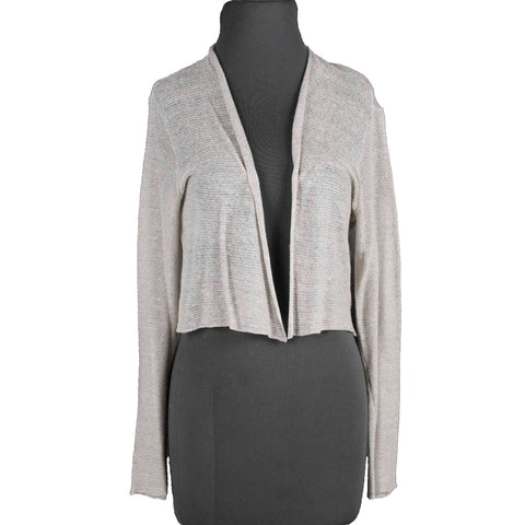 Eileen Fisher Sz S Beige Tan Open Knit Long Sleeve Linen Silk Wrap Sweater