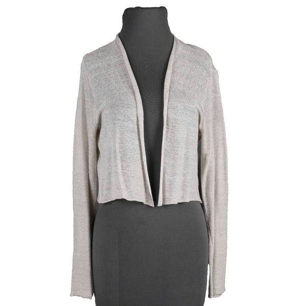 Eileen Fisher Sz S Beige Tan Open Knit Long Sleeve Linen Silk Wrap Sweater