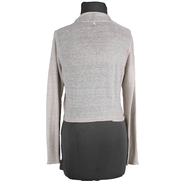 Eileen Fisher Sz S Beige Tan Open Knit Long Sleeve Linen Silk Wrap Sweater