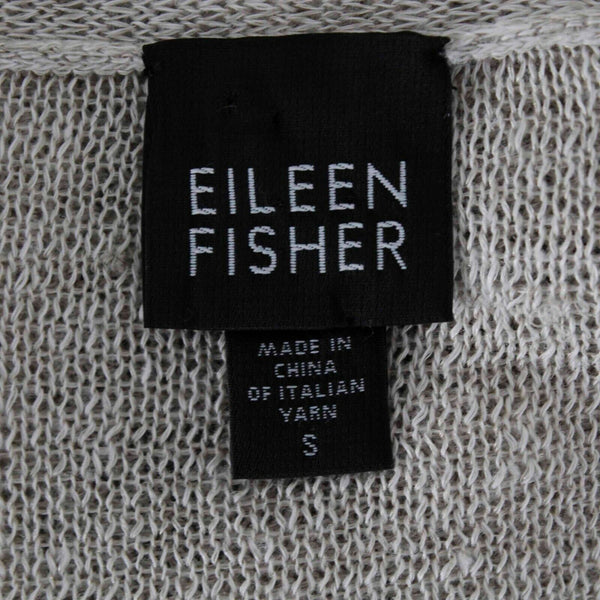 Eileen Fisher Sz S Beige Tan Open Knit Long Sleeve Linen Silk Wrap Sweater