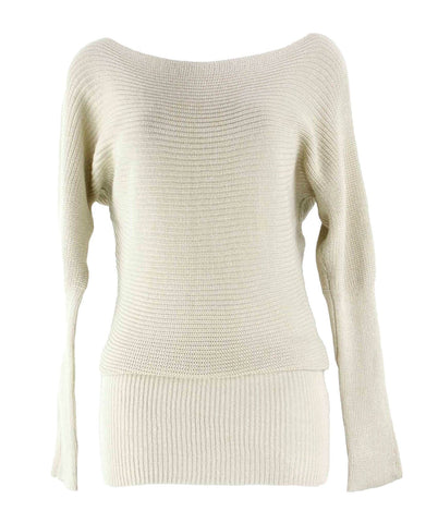 Khloe California NEW $50 Sz M Beige Gold Thread Drop Shoulder Sweater