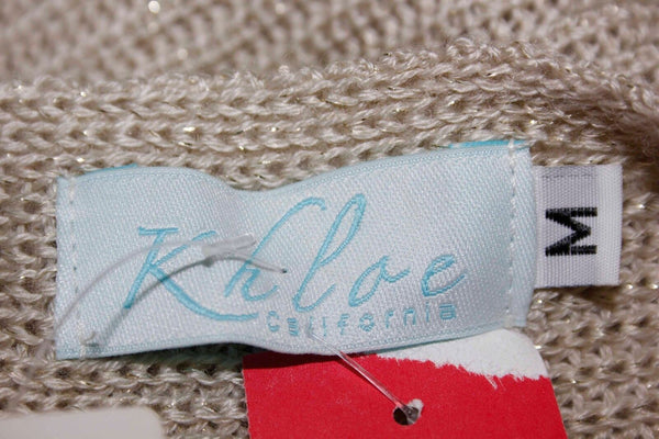 Khloe California NEW $50 Sz M Beige Gold Thread Drop Shoulder Sweater