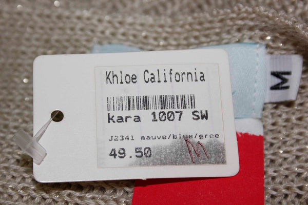 Khloe California NEW $50 Sz M Beige Gold Thread Drop Shoulder Sweater