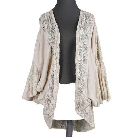 EIS NEW $147 Sz OS Cream Lt Pink Knit Cape Cotton Nylon Wrap Sweater