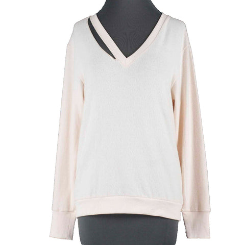 LNA NEW $110 Sz S Peach V Neck Ripped Neck Rayon Polyester Spandex Sweater