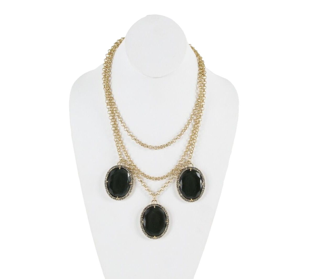 Talbots NEW $50 19in Goldtone 3 Strand Chain Faceted Smokey Stones Necklace