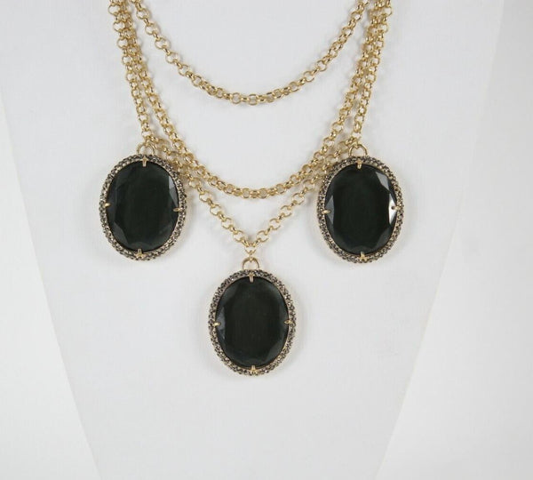 Talbots NEW $50 19in Goldtone 3 Strand Chain Faceted Smokey Stones Necklace