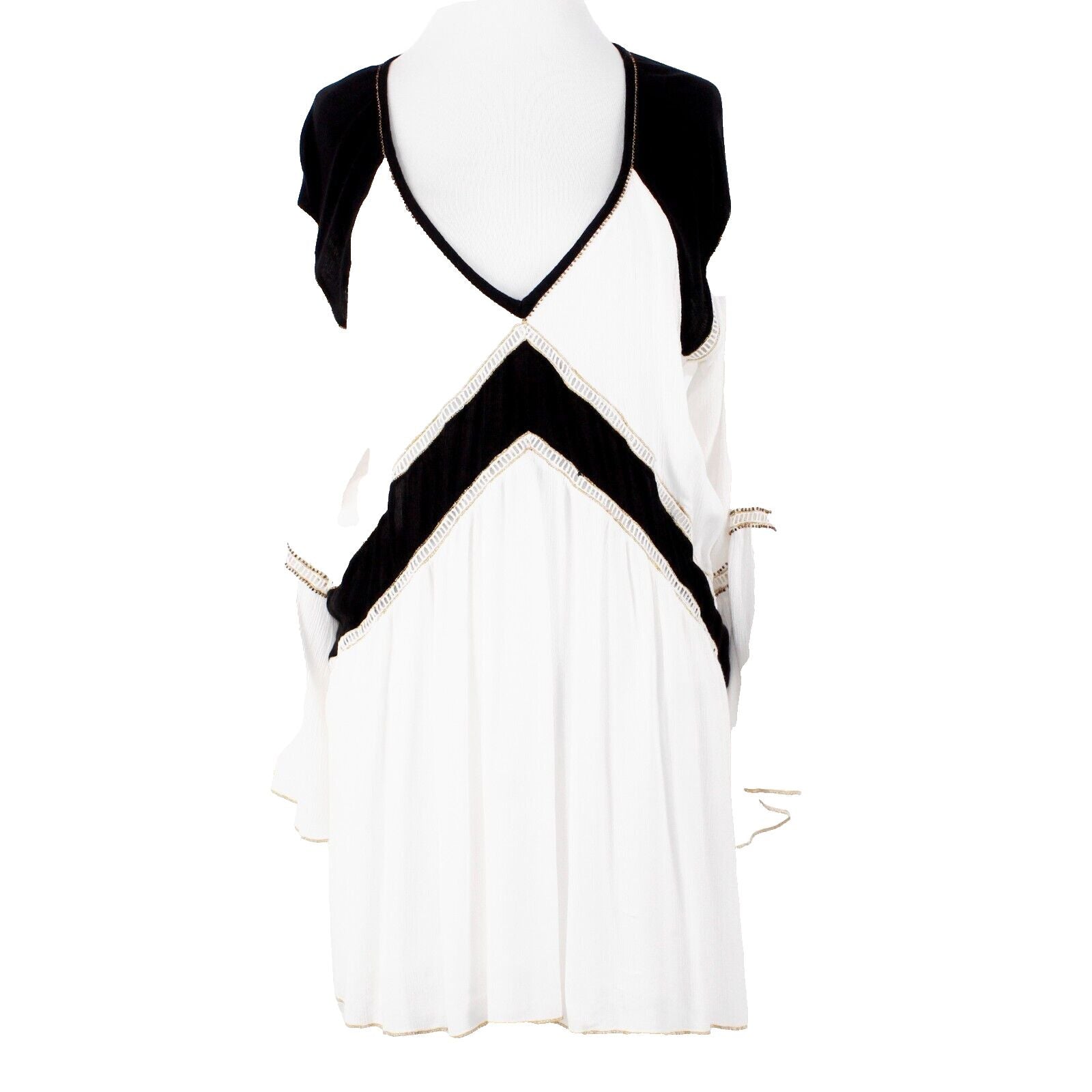 Society Amuse Sz S White Black Lined Lace Gold Trim Beaded Woven Viscose Dress