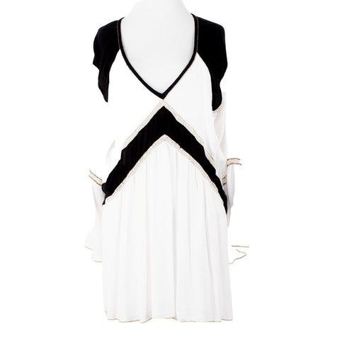 Society Amuse Sz S White Black Lined Lace Gold Trim Beaded Woven Viscose Dress