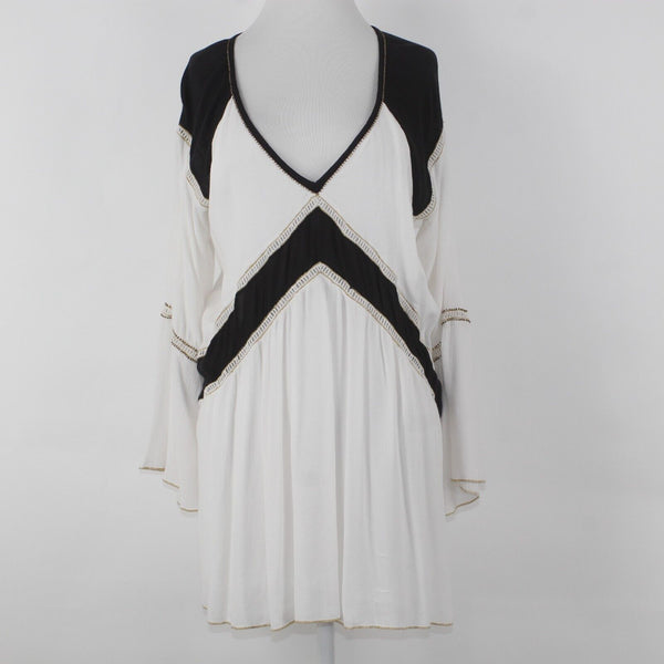 Society Amuse Sz S White Black Lined Lace Gold Trim Beaded Woven Viscose Dress