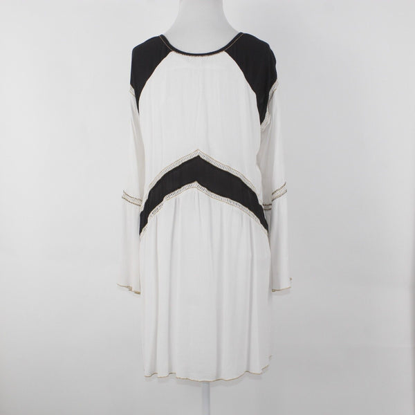 Society Amuse Sz S White Black Lined Lace Gold Trim Beaded Woven Viscose Dress