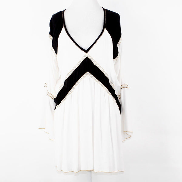 Society Amuse Sz S White Black Lined Lace Gold Trim Beaded Woven Viscose Dress