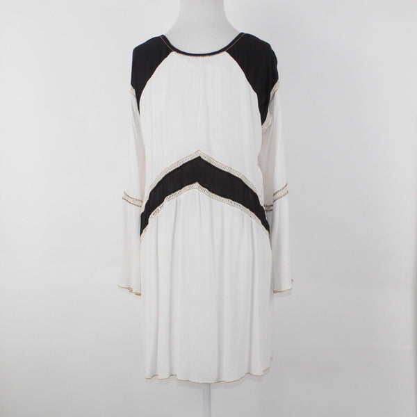 Society Amuse Sz S White Black Lined Lace Gold Trim Beaded Woven Viscose Dress