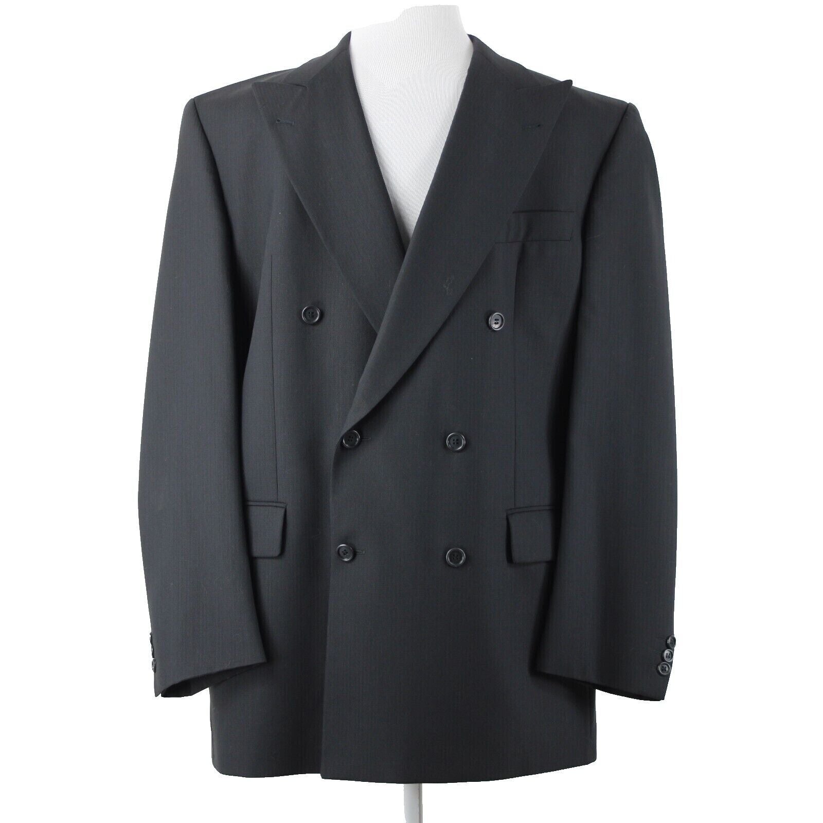 Baumler Sz 48 L / 114 See Meas Black Double Breasted 100% Virgin Wool Jacket