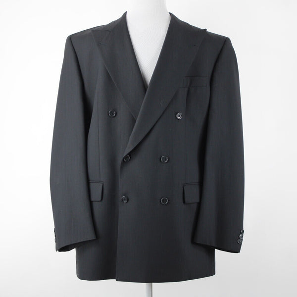 Baumler Sz 48 L / 114 See Meas Black Double Breasted 100% Virgin Wool Jacket
