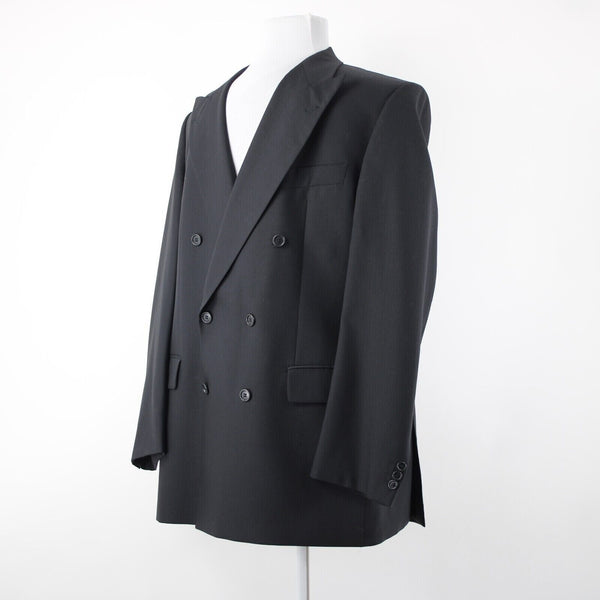 Baumler Sz 48 L / 114 See Meas Black Double Breasted 100% Virgin Wool Jacket