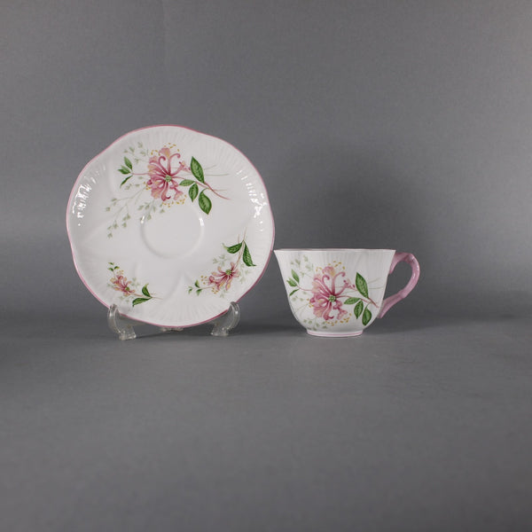 Shelley Tea Cup With Saucer Honey Suckle Pink White Floral Tea Cup With Saucer