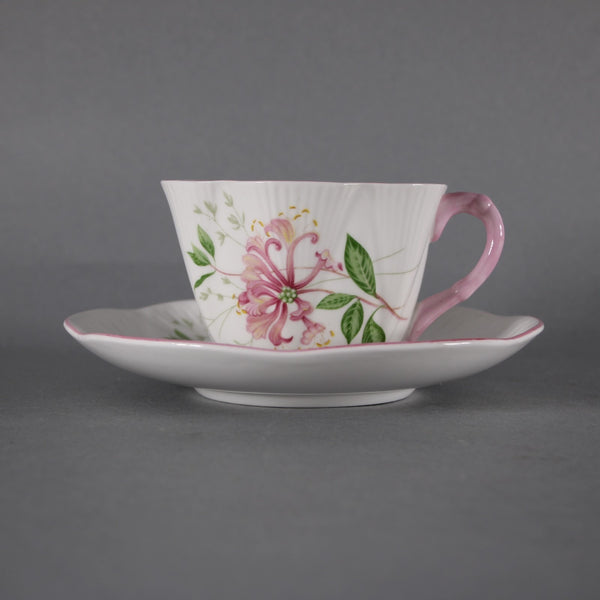 Shelley Tea Cup With Saucer Honey Suckle Pink White Floral Tea Cup With Saucer
