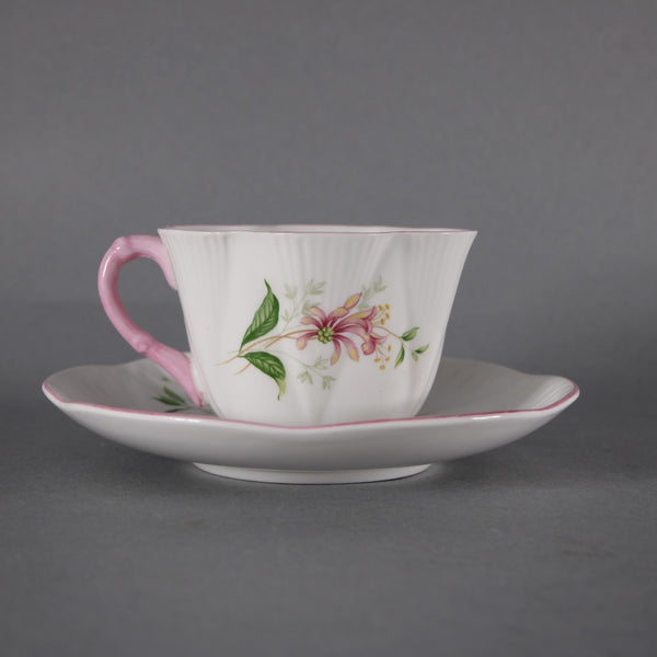 Shelley Tea Cup With Saucer Honey Suckle Pink White Floral Tea Cup With Saucer