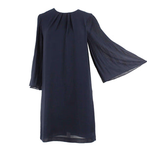 H&M NEW $35 Sz 2 Blue Navy Pleated Bell Sleeve 100% Elegant Polyester Dress