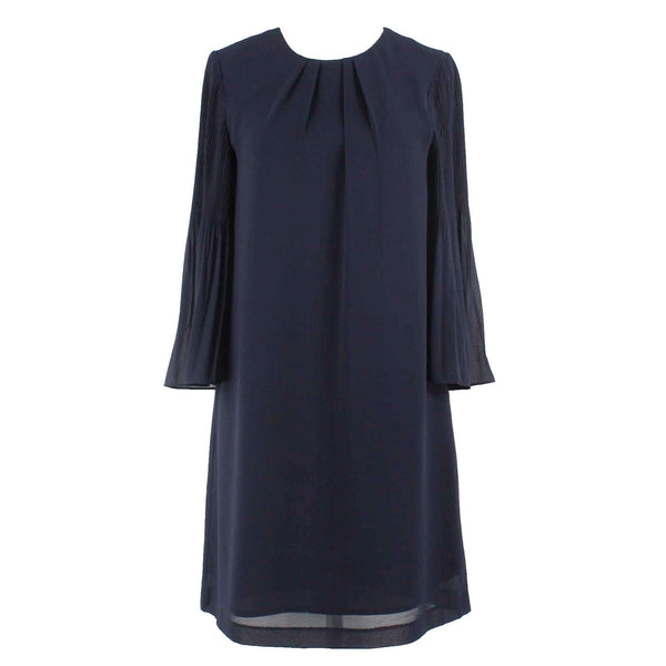 H&M NEW $35 Sz 2 Blue Navy Pleated Bell Sleeve 100% Elegant Polyester Dress