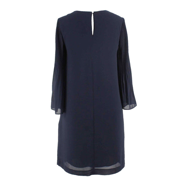 H&M NEW $35 Sz 2 Blue Navy Pleated Bell Sleeve 100% Elegant Polyester Dress